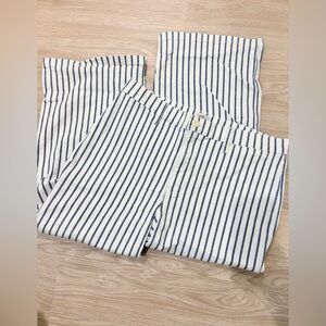 J.Crew Wide Leg White & Blue Pinstripe Slim Wide Leg Crop Jean